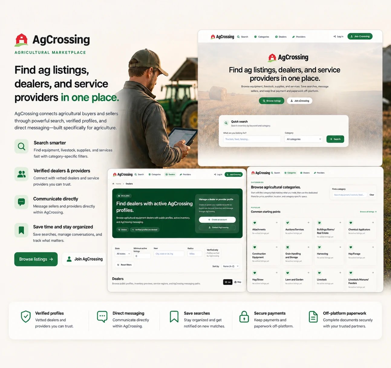 AgCrossing agricultural marketplace interface